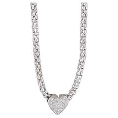 0.42ctw Diamond Cluster Heart Slide Pendentif 18k White Gold 17.5" Fope