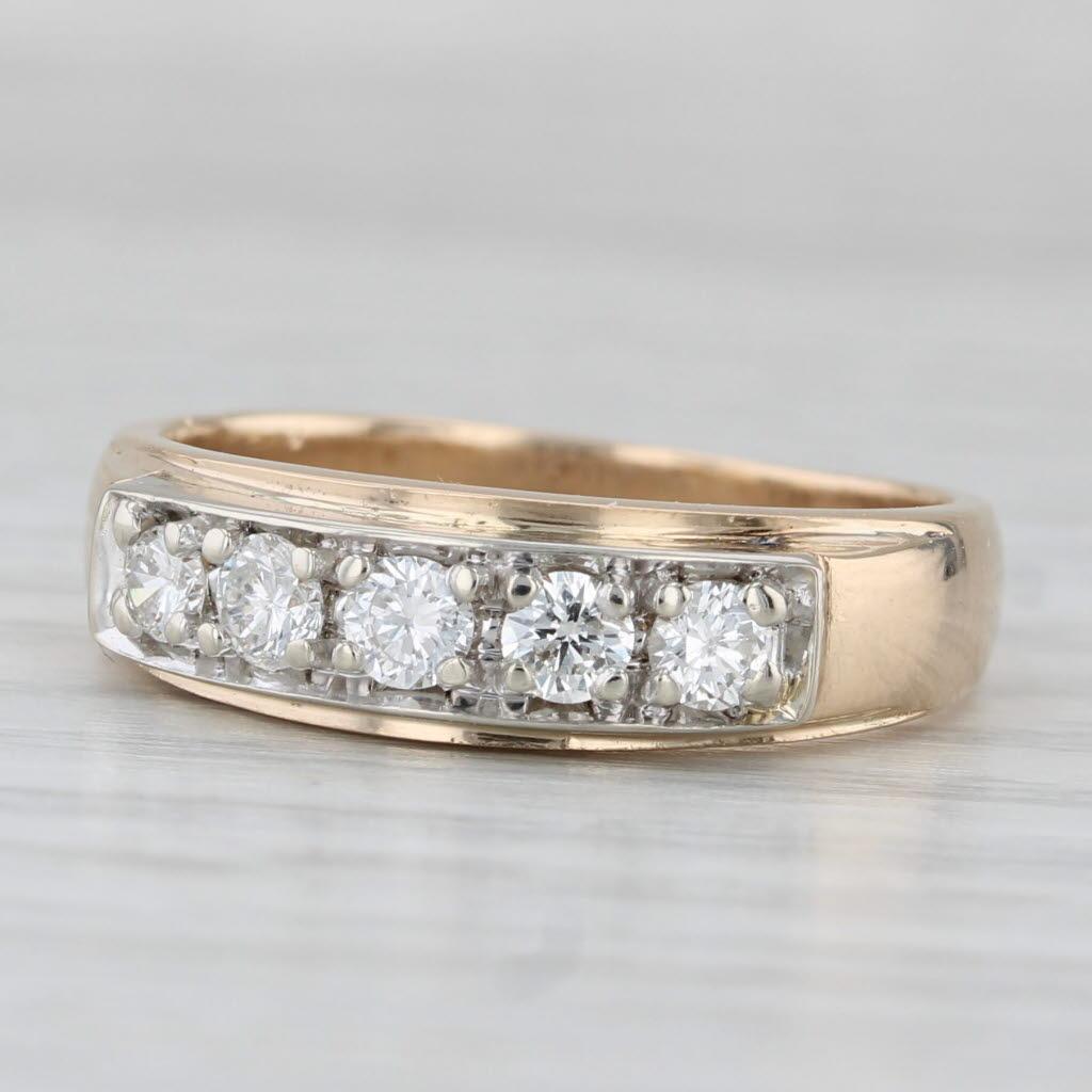 da uomo o donna Anello nuziale con diamante da 0,42 ct. in oro 14k, misura 7,75, fascia impilabile per anniversario in vendita