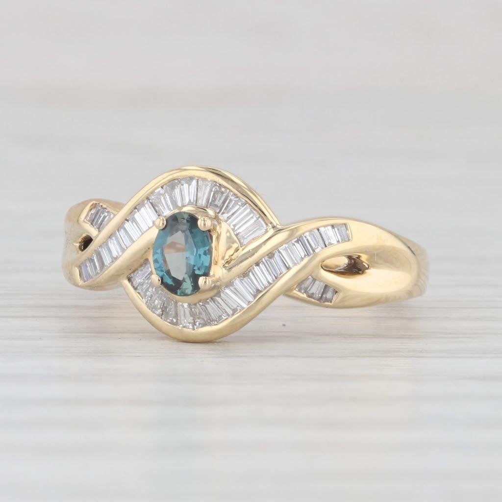 Women's 0.42ctw Teal Alexandrite Diamond Knot Ring 18k Yellow Gold Size 7 Engagement For Sale