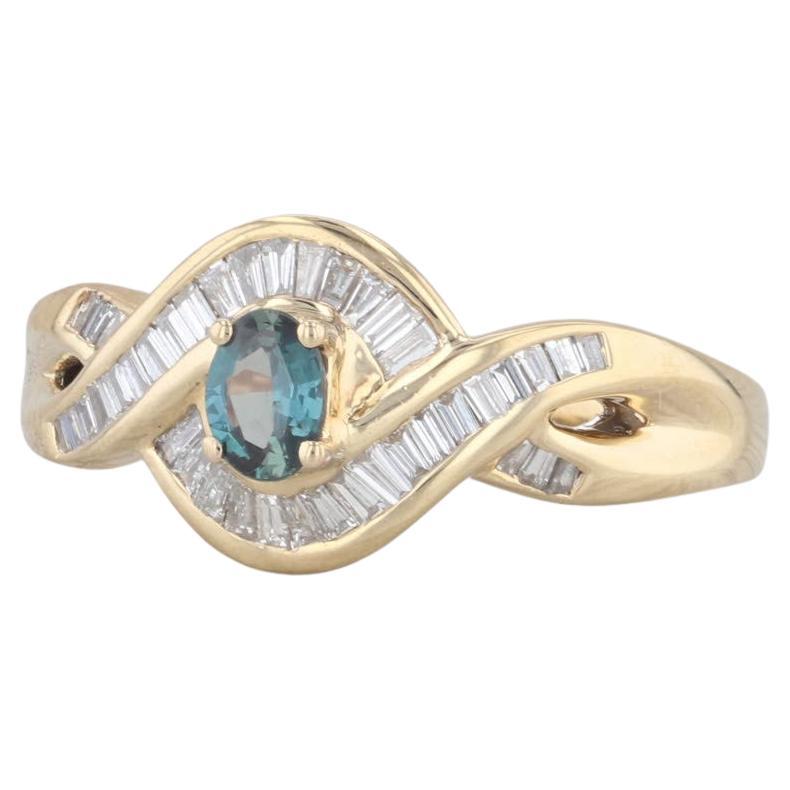 0.42ctw Teal Alexandrite Diamond Knot Ring 18k Yellow Gold Size 7 Engagement For Sale