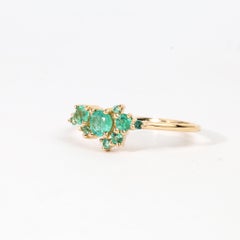 0.42tcw Natural Round-Cut Emerald Cluster Engagement Ring in 18K Yellow Gold