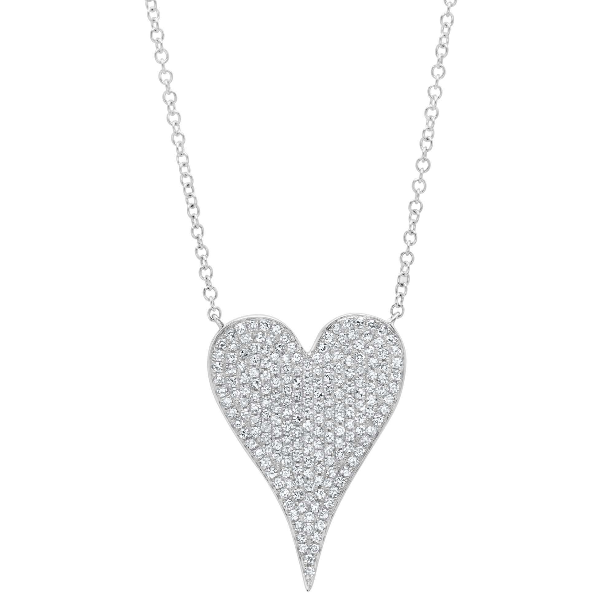 0.43 Carat 14 Karat White Gold Diamond Heart Necklace For Sale