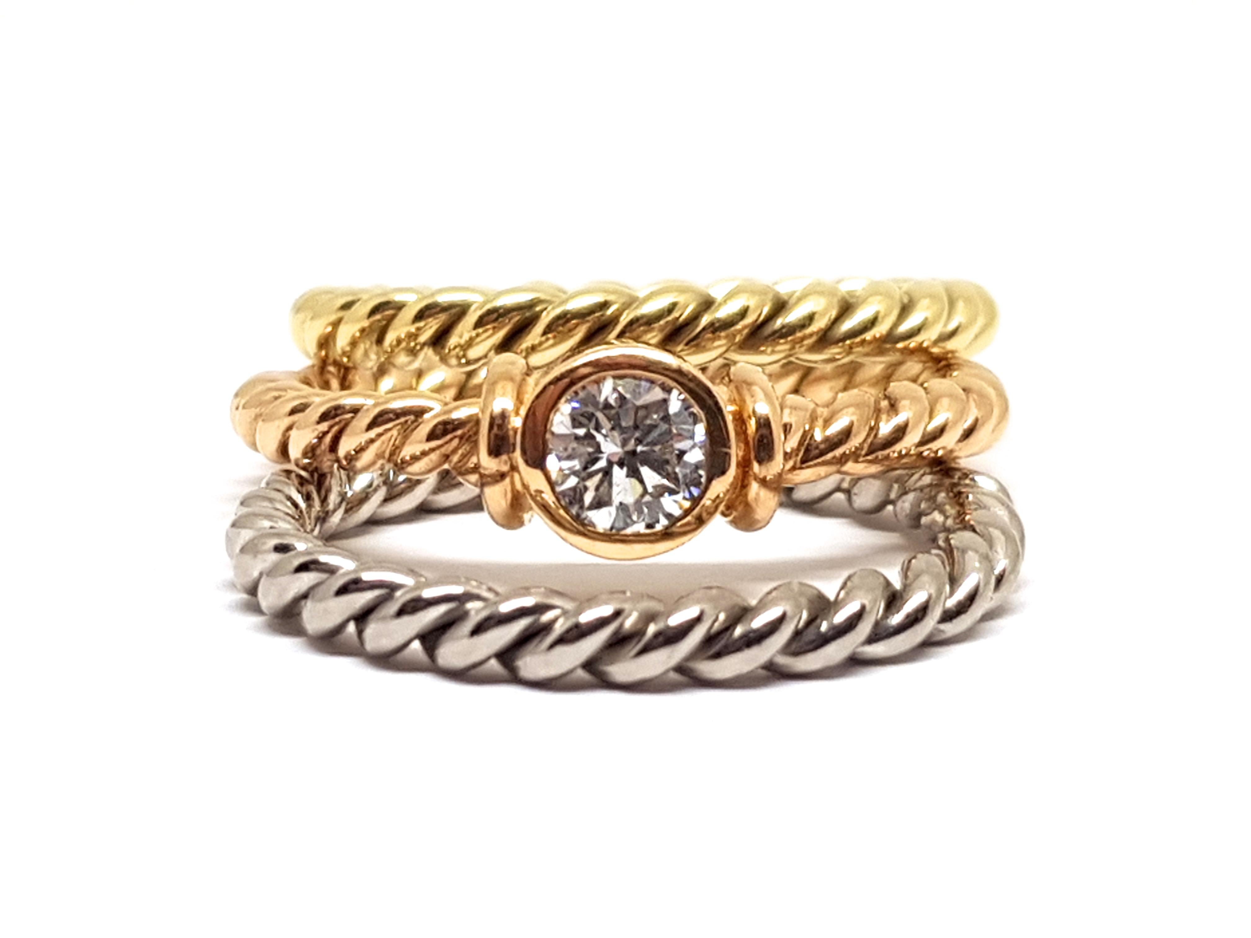0.43 Carat 18 Karat Yellow White Pink Gold Diamond Stackable Engagement Ring For Sale 4