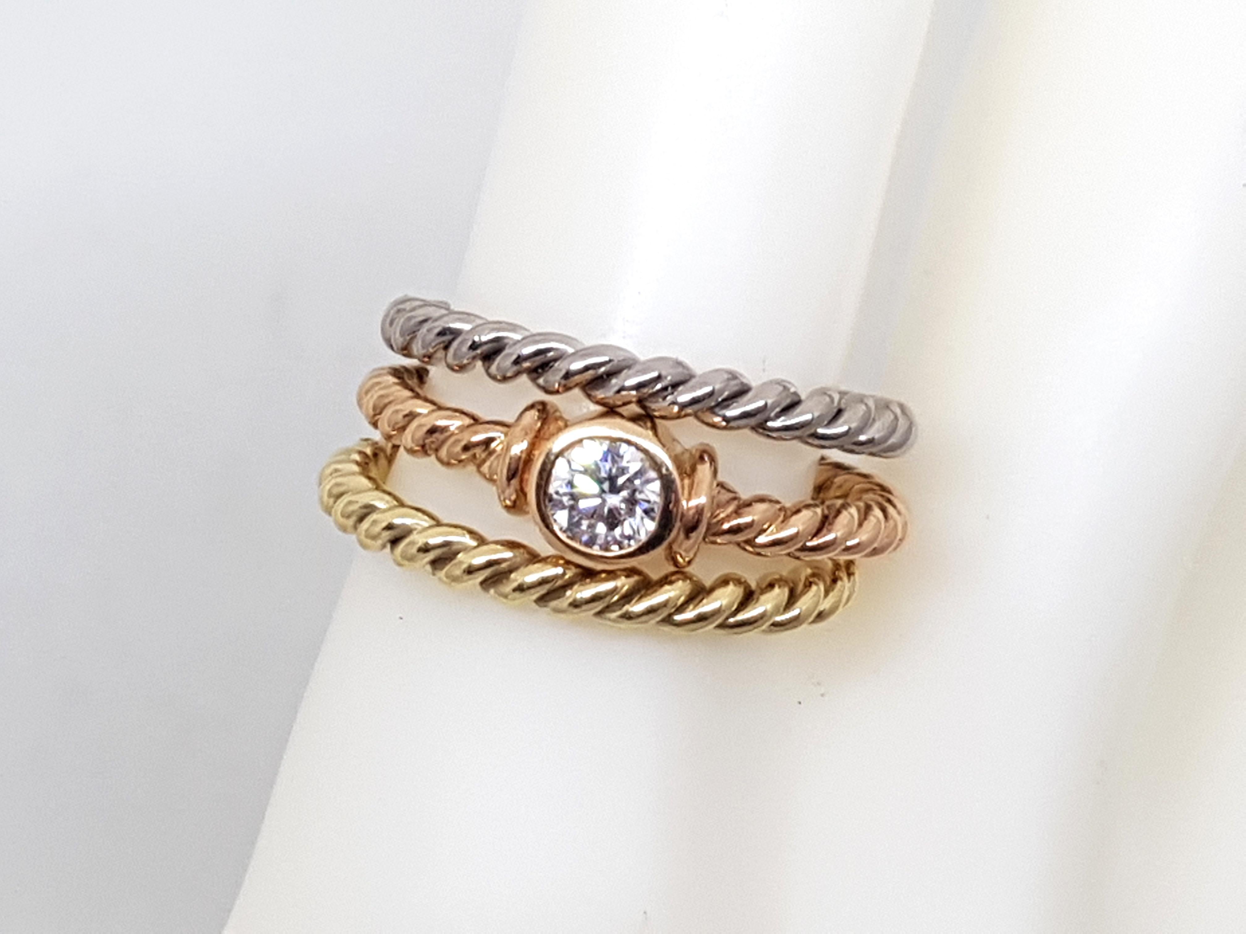 0.43 Carat 18 Karat Yellow White Pink Gold Diamond Stackable Engagement Ring For Sale 6