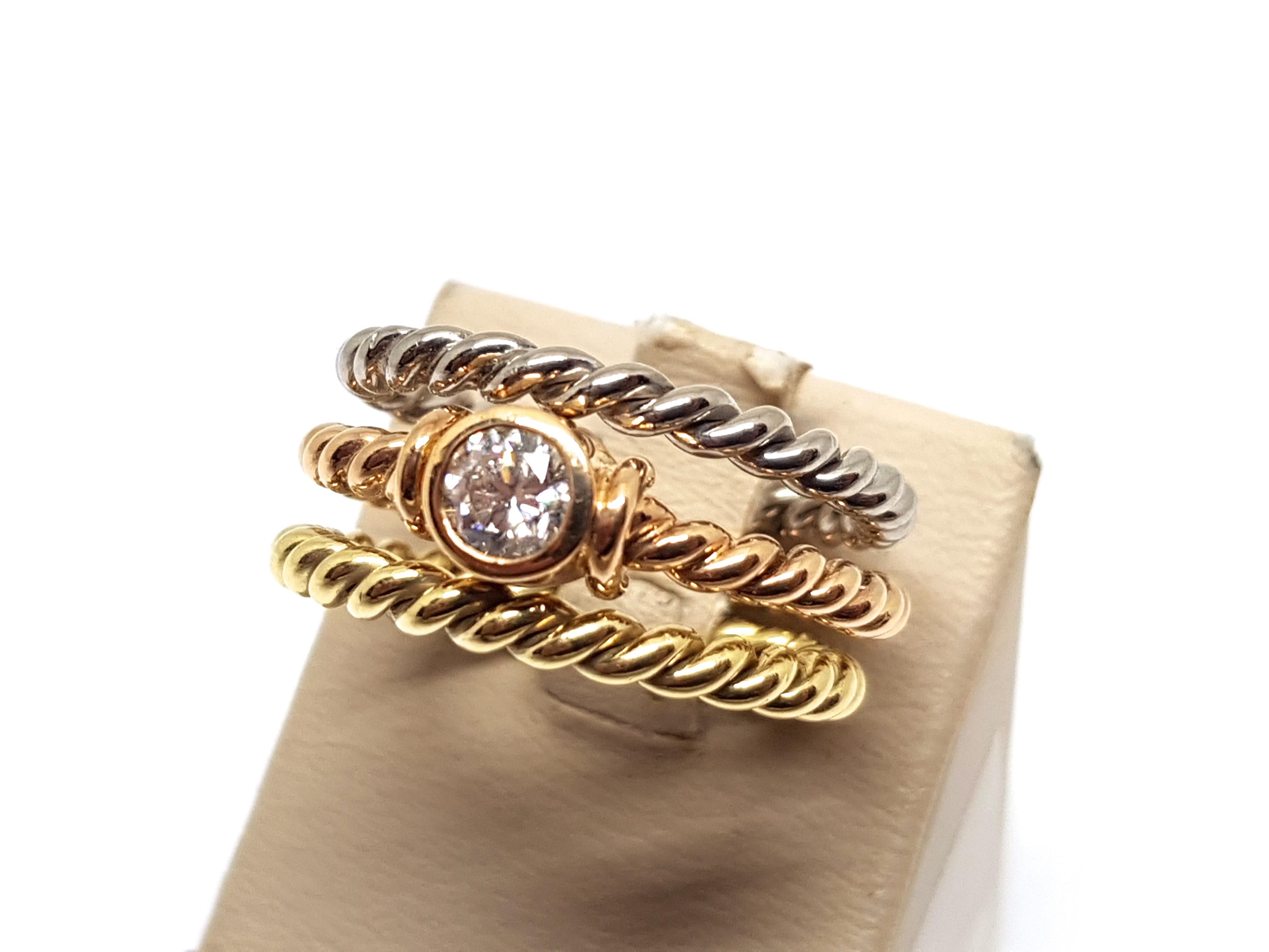 Women's 0.43 Carat 18 Karat Yellow White Pink Gold Diamond Stackable Engagement Ring For Sale