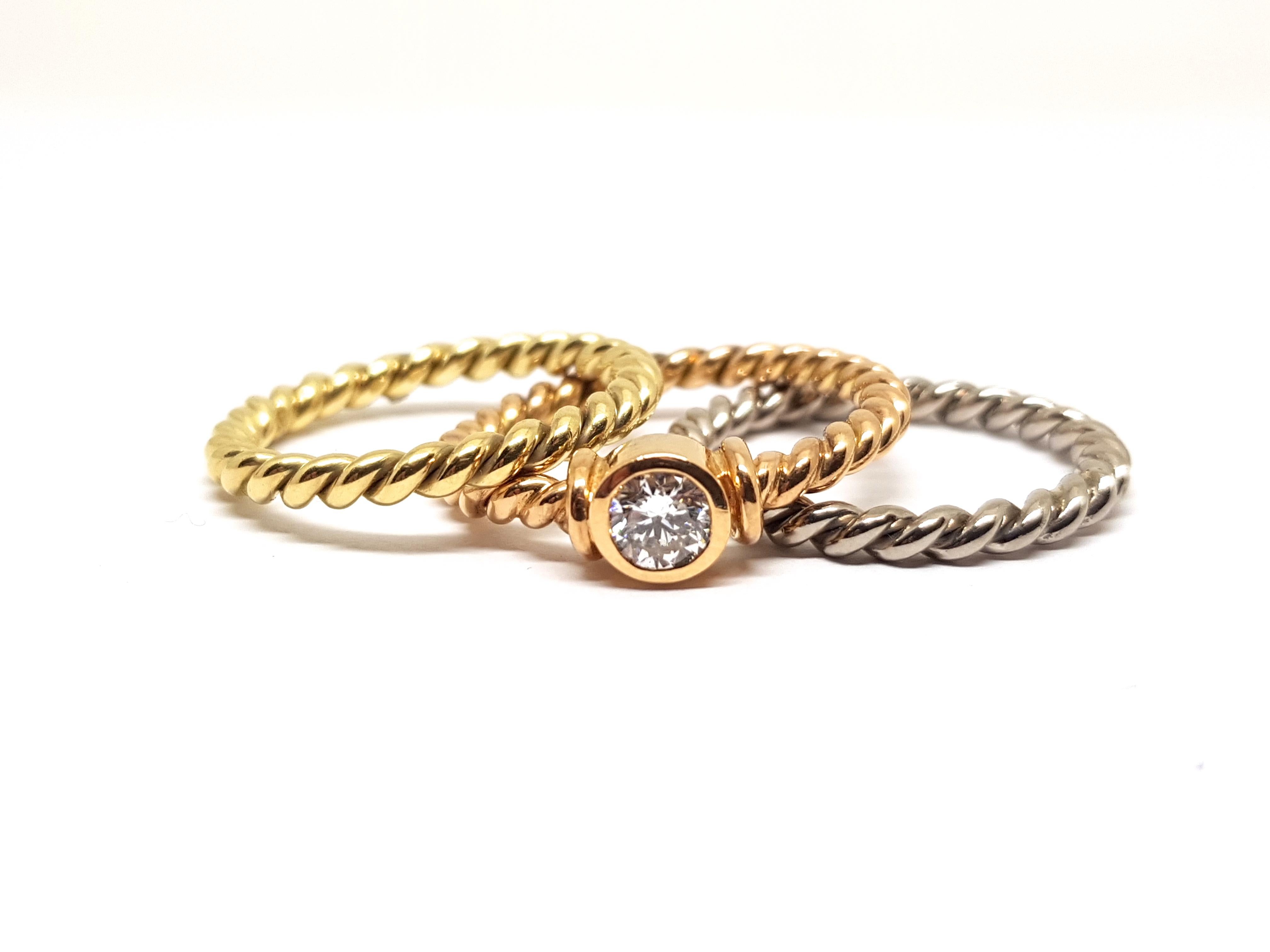 0.43 Carat 18 Karat Yellow White Pink Gold Diamond Stackable Engagement Ring For Sale 3
