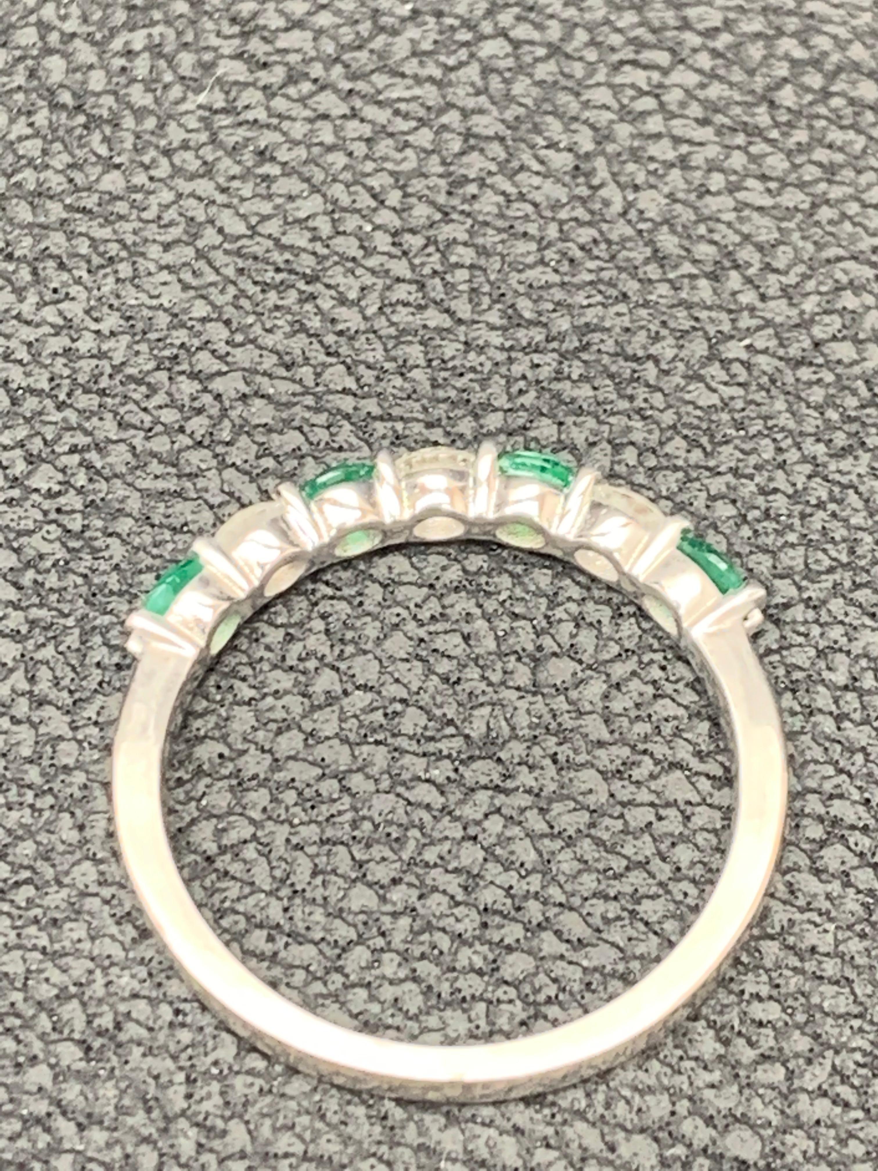 0.43 Carat Alternating Emerald and Diamond Halfway Wedding Band in 14K Whitegold For Sale 2