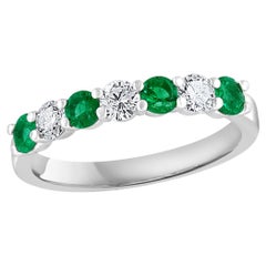 0.43 Carat Alternating Emerald and Diamond Halfway Wedding Band in 14K Whitegold