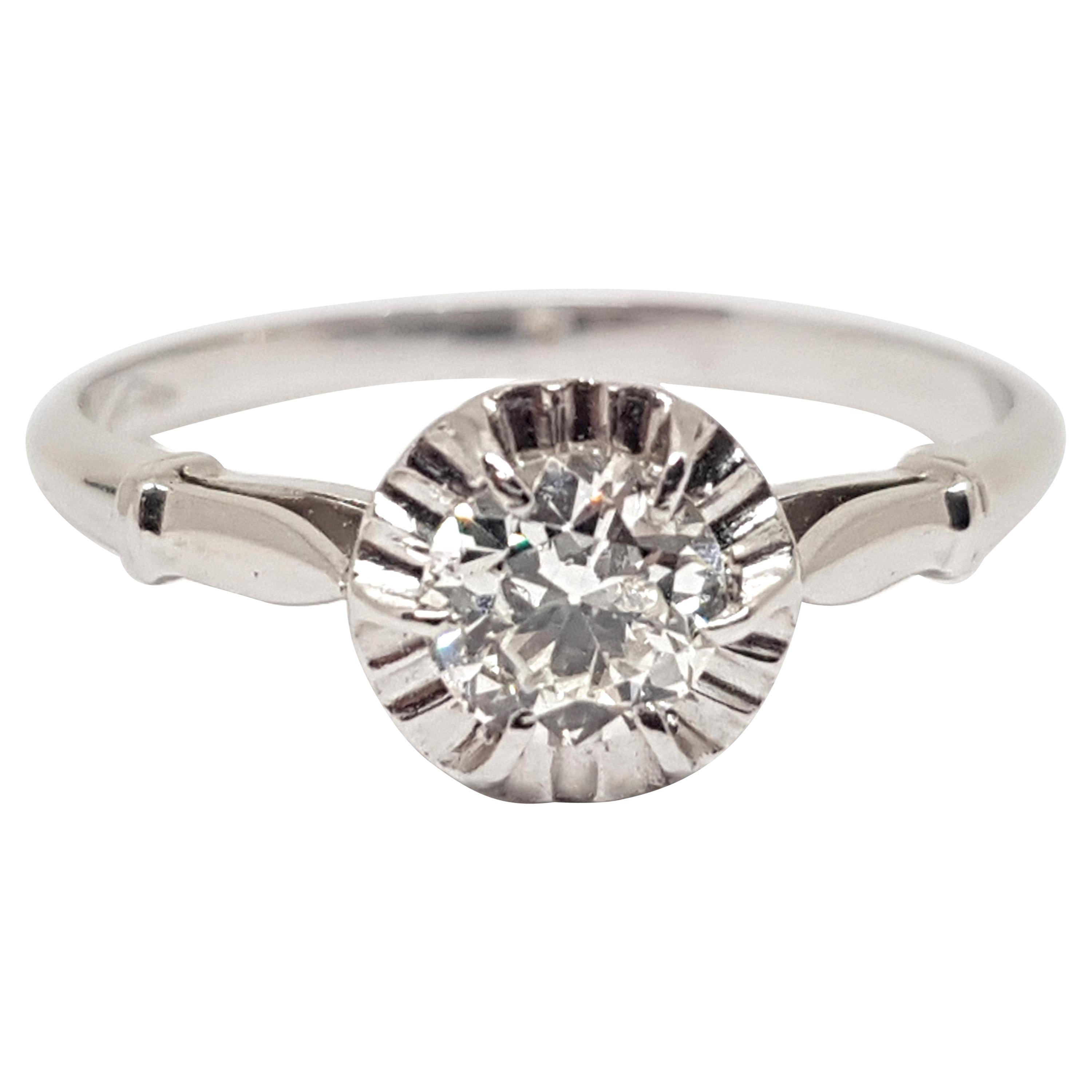 0.43 Carat Antique White Gold Diamond Engagement Ring For Sale