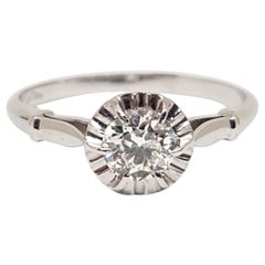 0.43 Carat Antique White Gold Diamond Engagement Ring