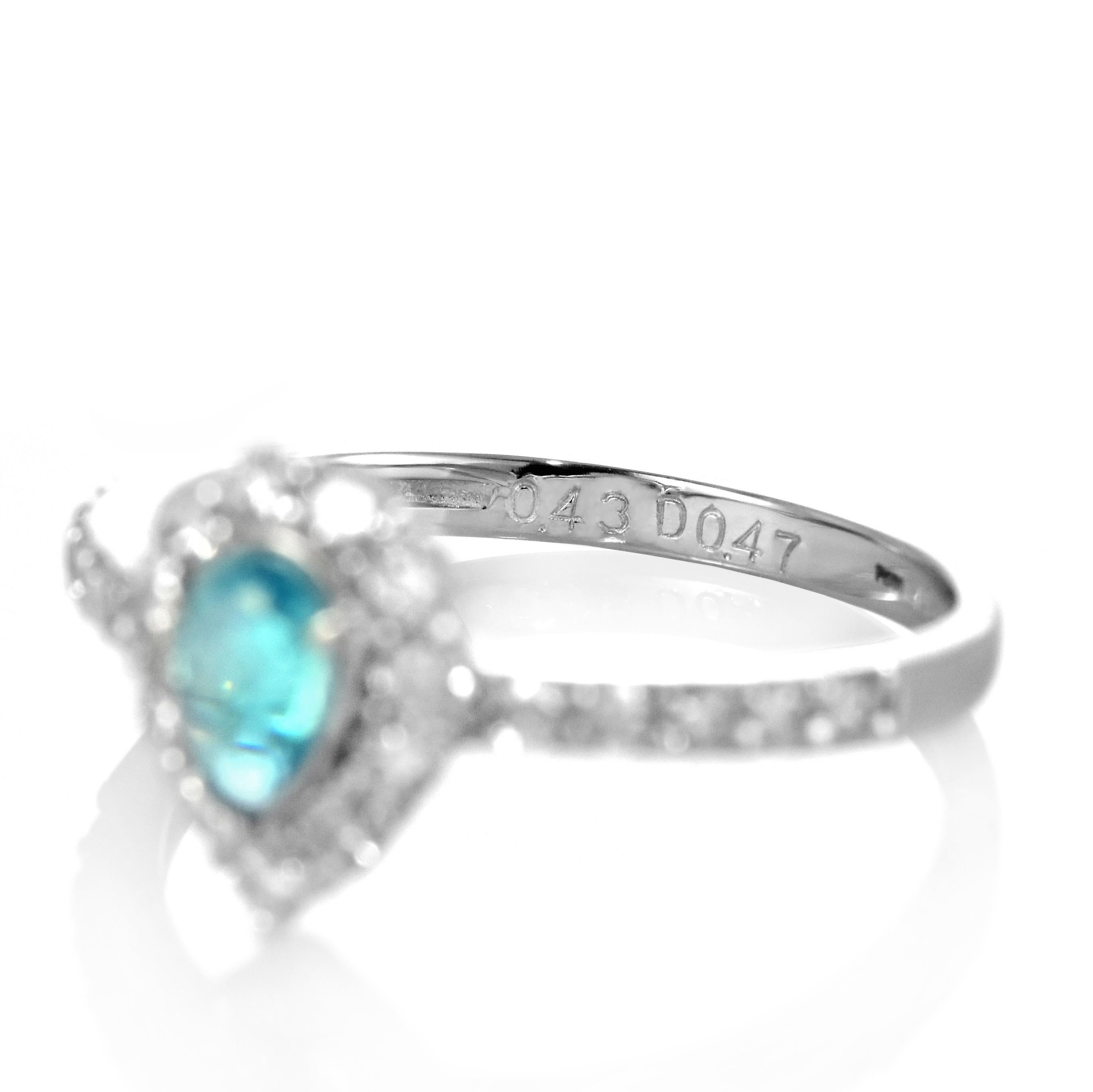 0.43 Carat Brazilian Paraiba Tourmaline and Diamond Ring Made in Platinum For Sale 4