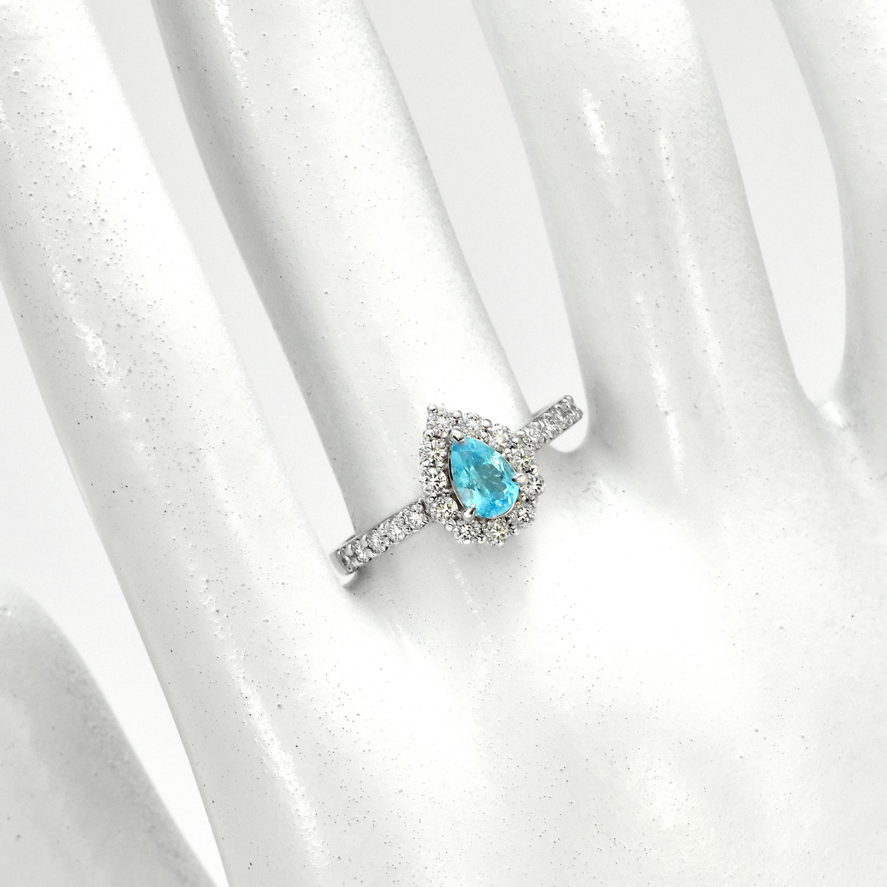 Women's 0.43 Carat Brazilian Paraiba Tourmaline and Diamond Ring Made in Platinum For Sale