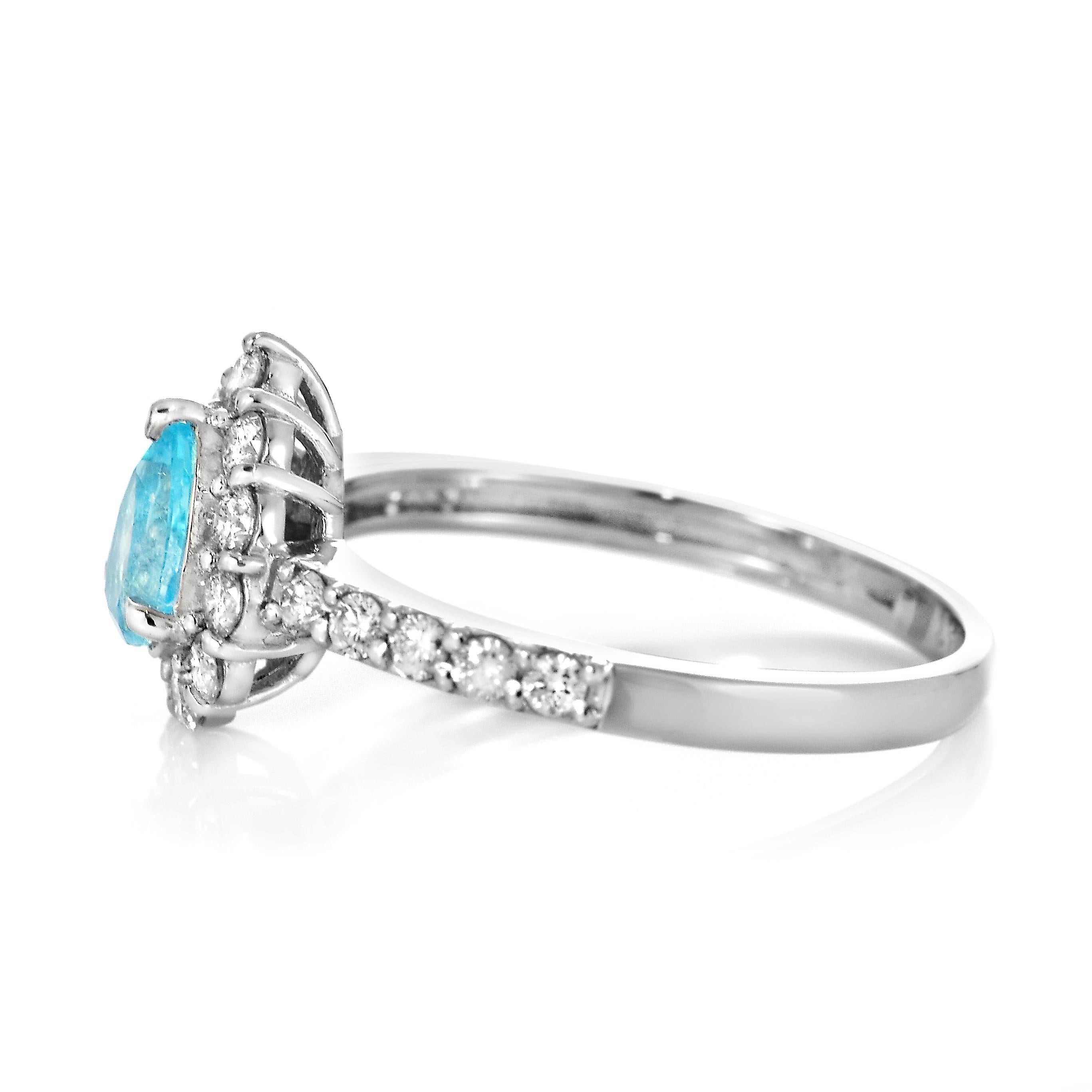 0.43 Carat Brazilian Paraiba Tourmaline and Diamond Ring Made in Platinum For Sale 2