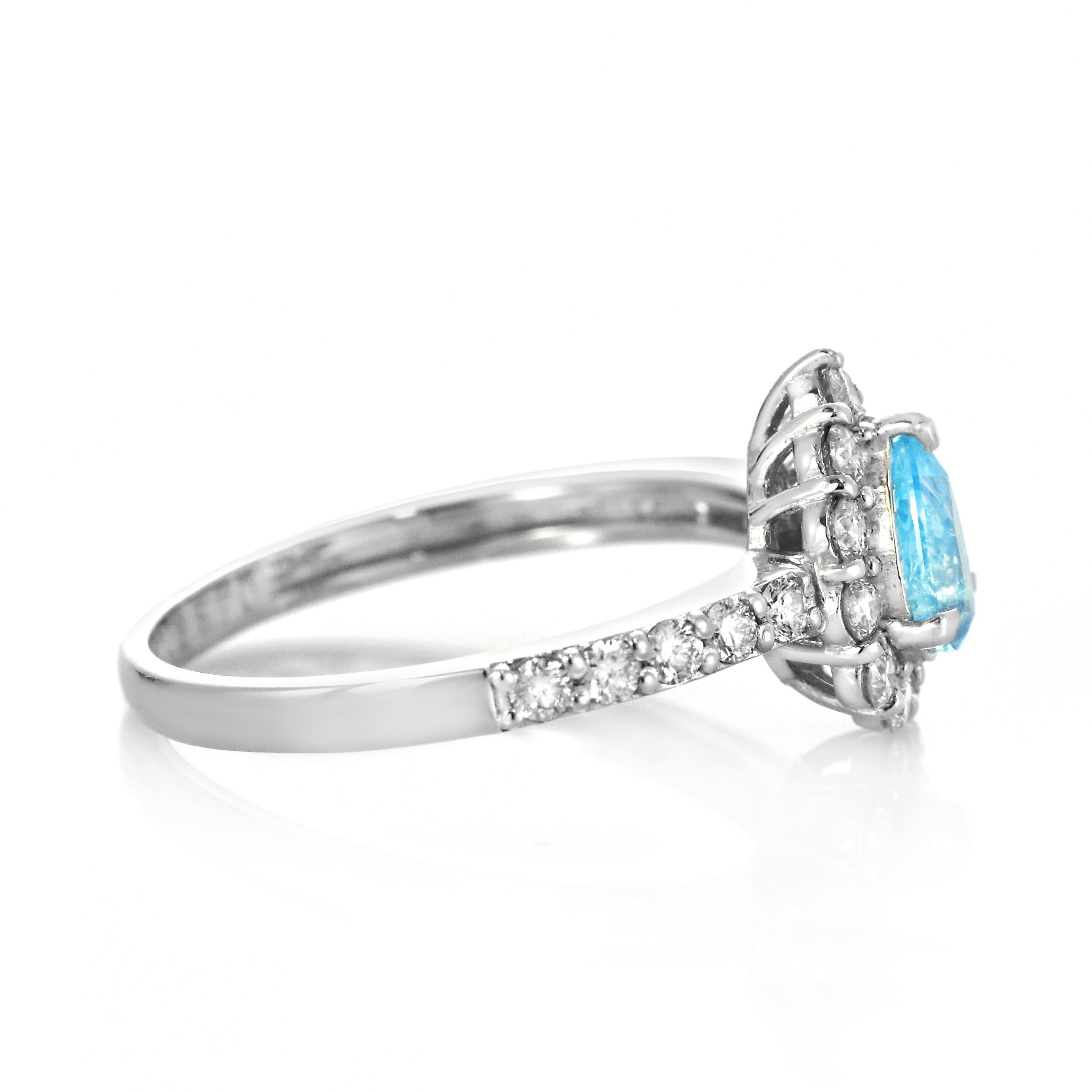 0.43 Carat Brazilian Paraiba Tourmaline and Diamond Ring Made in Platinum For Sale 3