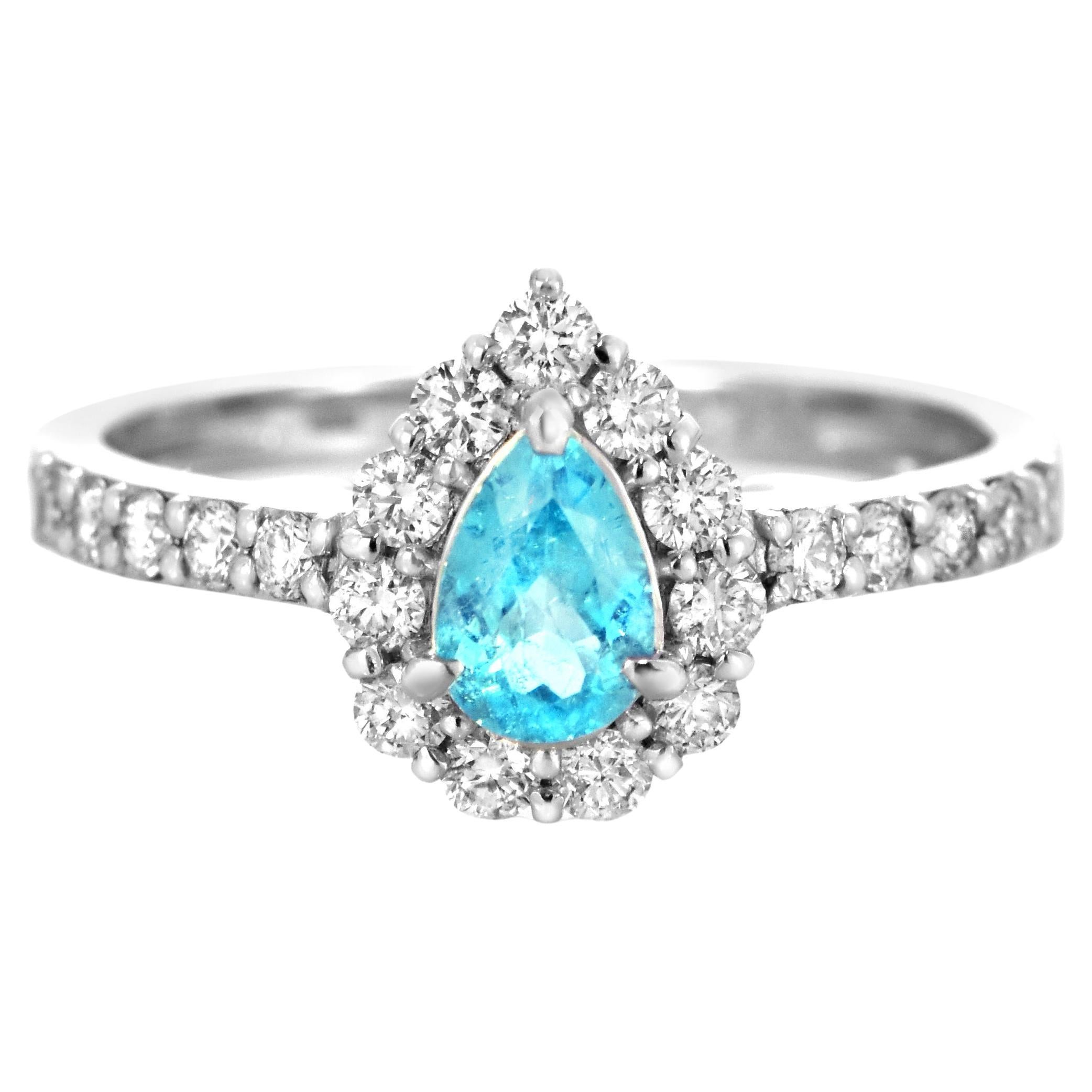 0,43 Karat brasilianischer Paraiba-Turmalin und Diamantring aus Platin