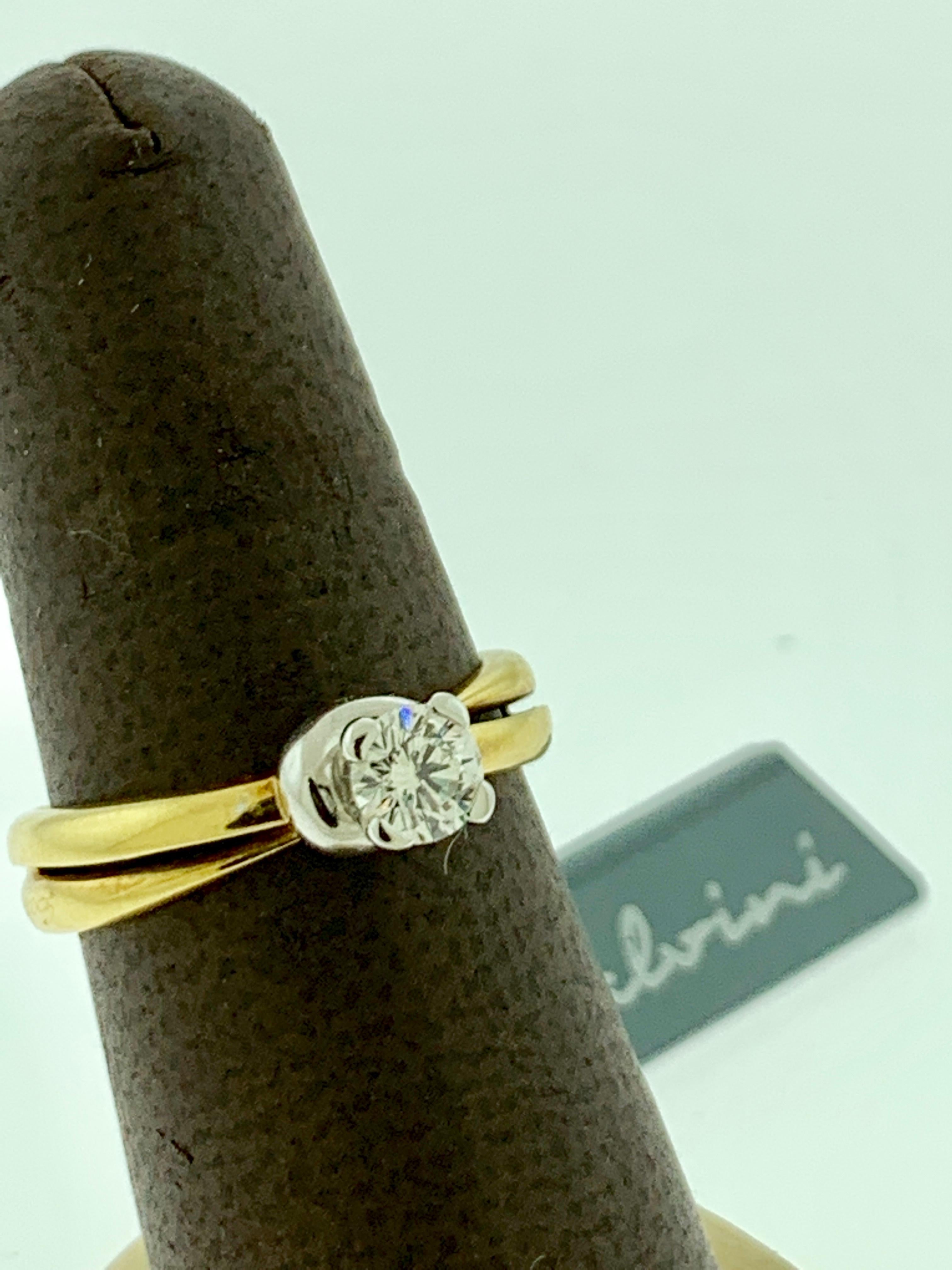 0.43 Carat Center Diamond Engagement 18 Karat Gold Ring by Designer Salvini For Sale 1
