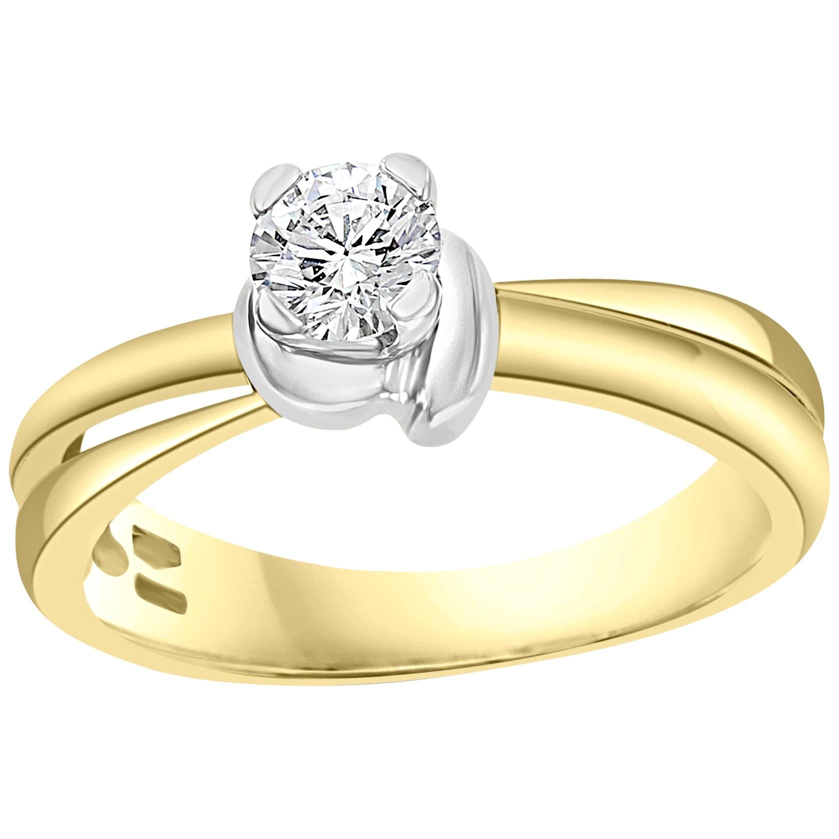 0.43 Carat Center Diamond Engagement 18 Karat Gold Ring by Designer Salvini