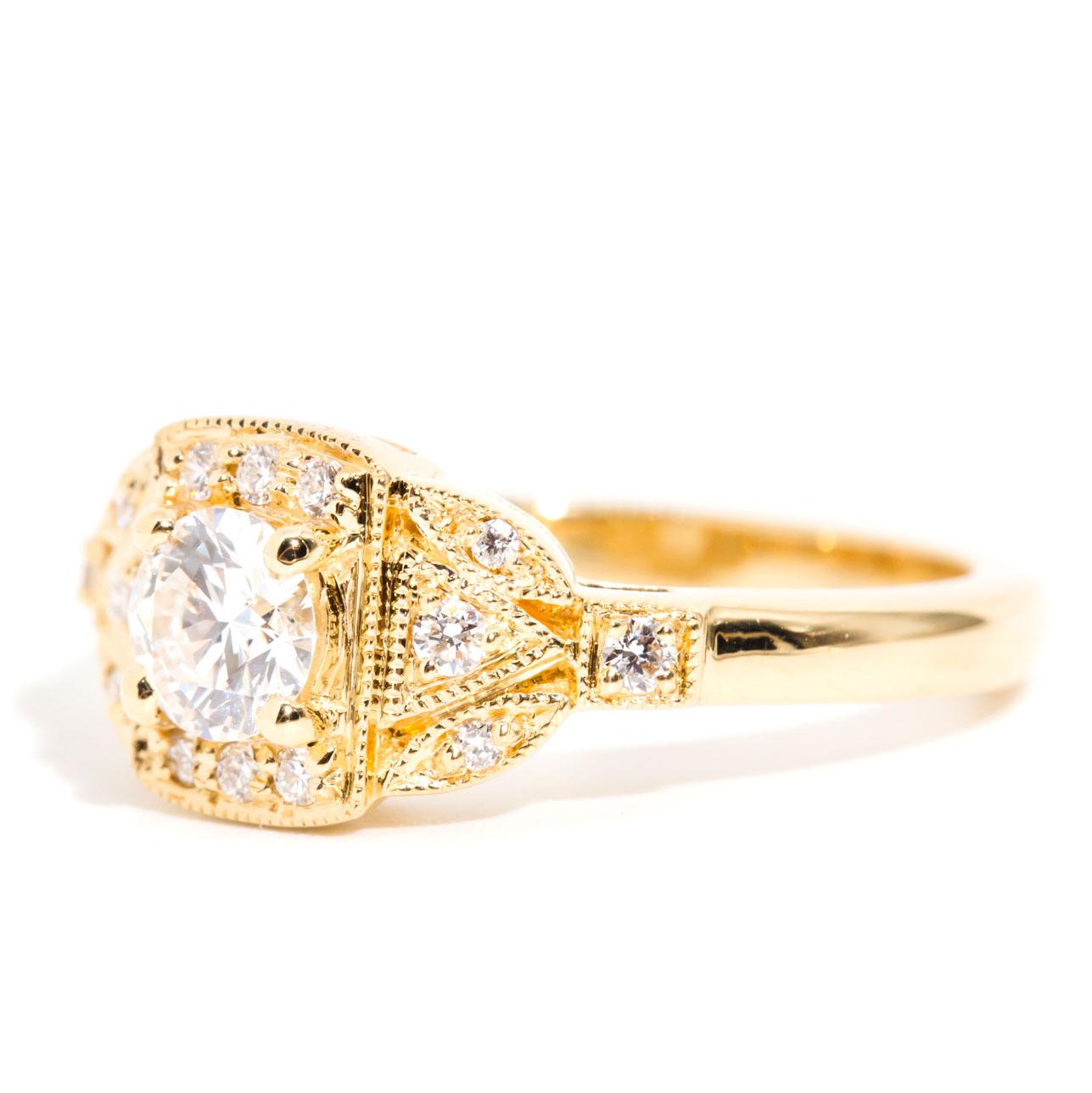 0.43 Carat Certified Round White Diamond 18 Carat Yellow Gold Engagement Ring 6