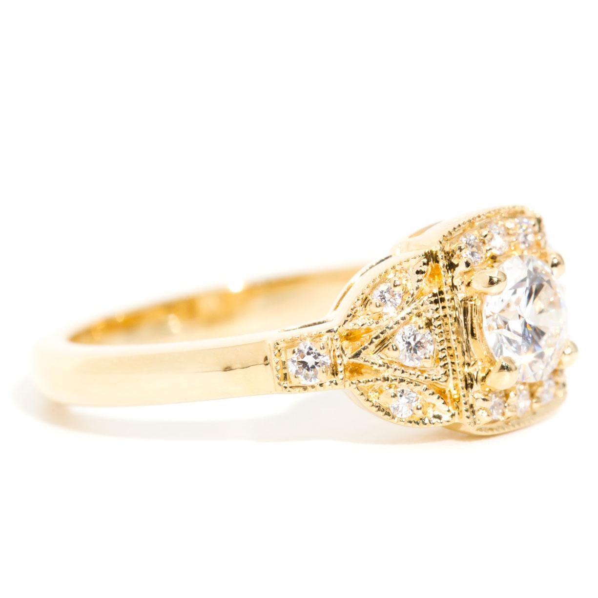 Princess Cut 0.43 Carat Certified Round White Diamond 18 Carat Yellow Gold Engagement Ring