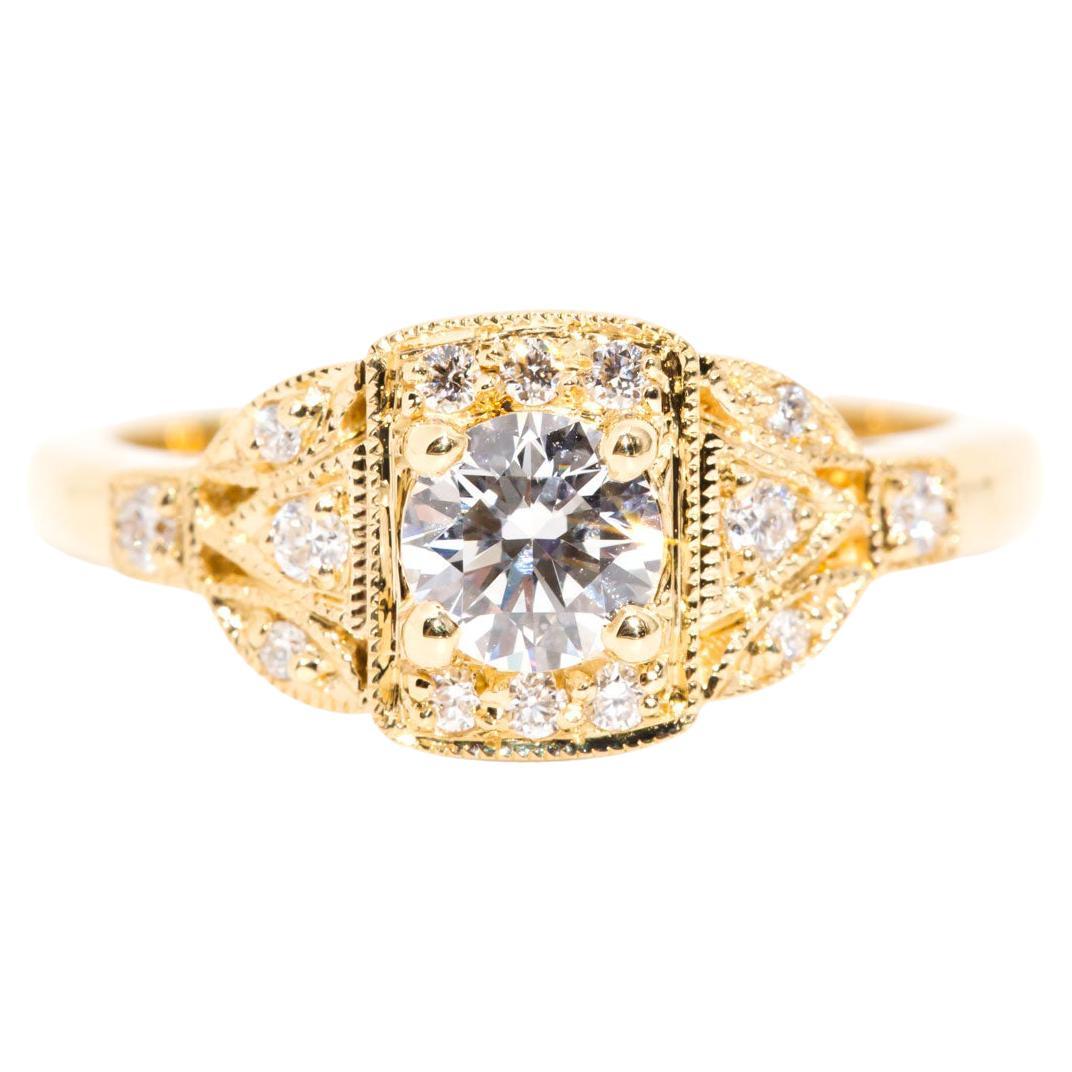 0.43 Carat Certified Round White Diamond 18 Carat Yellow Gold Engagement Ring