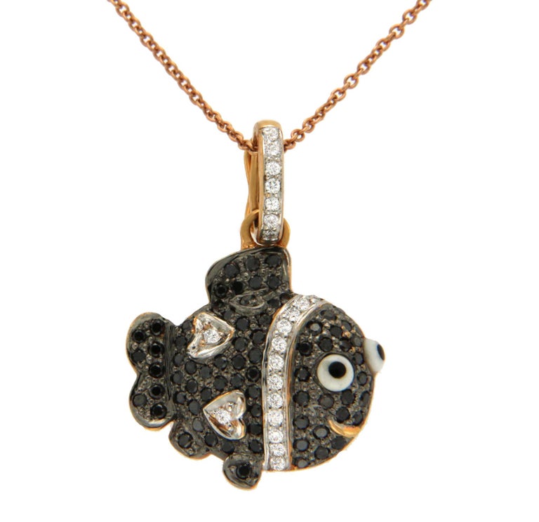 0.43 Carat Diamond 18 Karat Gold Fish Pendant with 14 Karat Gold Chain ...