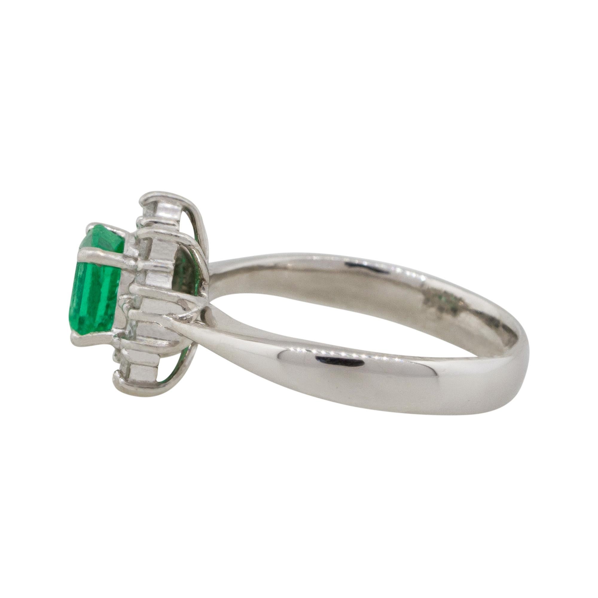 Square Cut 0.43 Carat Emerald Center Diamond Halo Ring Platinum in Stock