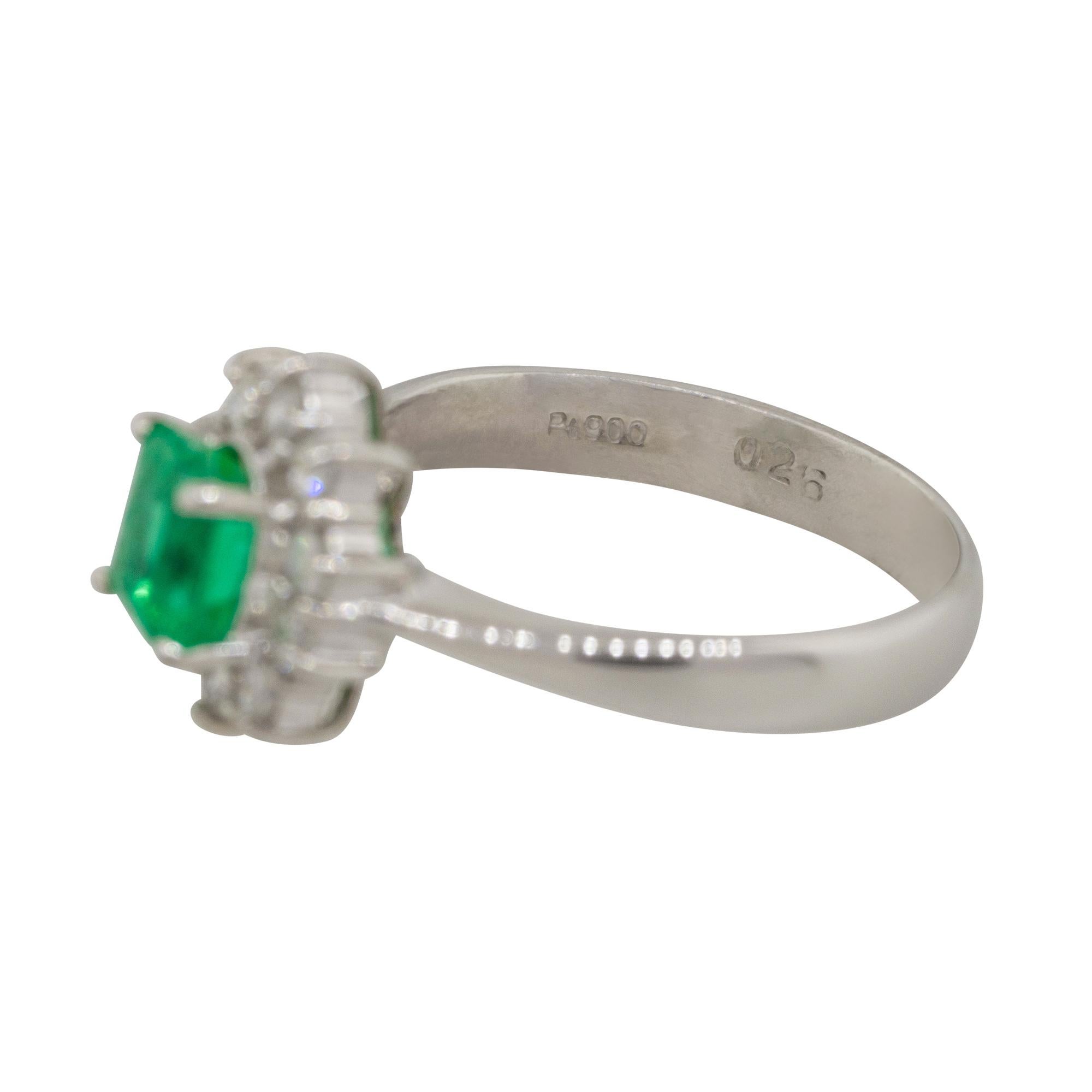 0.43 Carat Emerald Center Diamond Halo Ring Platinum in Stock In New Condition In Boca Raton, FL