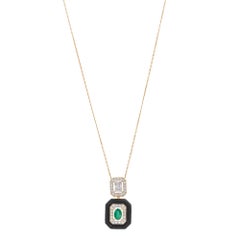 0.43 Carat Emerald Diamond and Black Enamel 18kt Yellow Gold Pendant