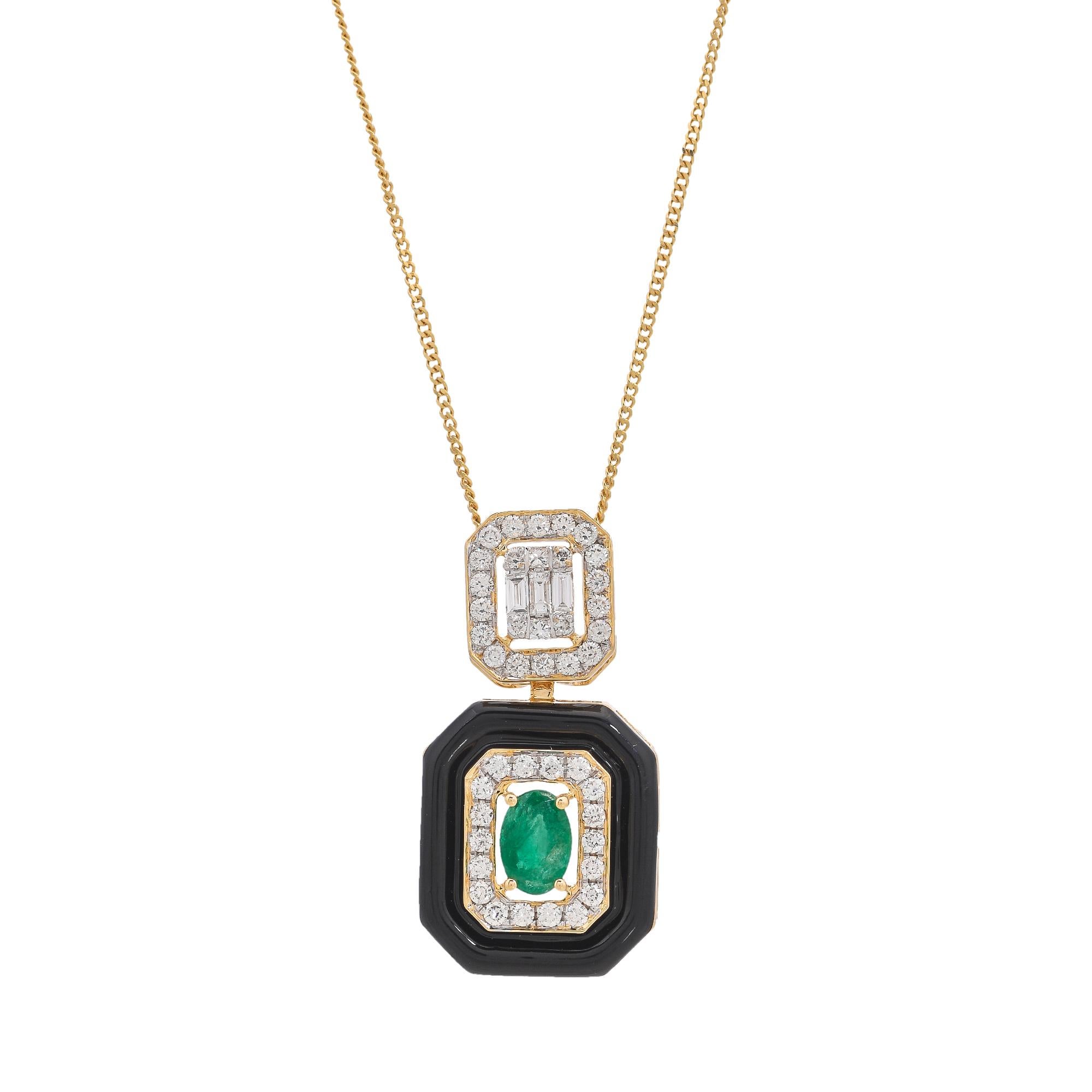 Modern 0.43 Carat Emerald Diamond and Black Enamel 18kt Yellow Gold Pendant For Sale