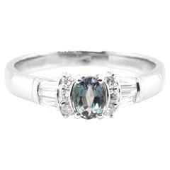 0.43 Carat Natural Color-Changing Alexandrite and Diamond Ring Set in Platinum