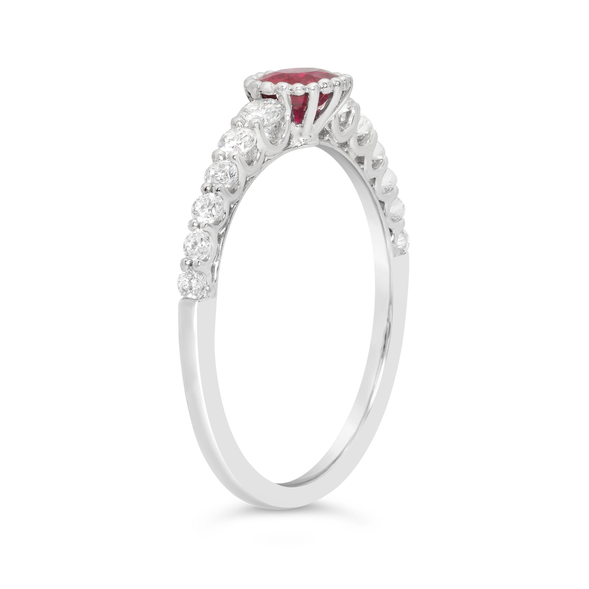 Contemporary Roman Malakov 0.43 Carat Oval Cut Ruby & Diamond Fashion Ring in White Gold