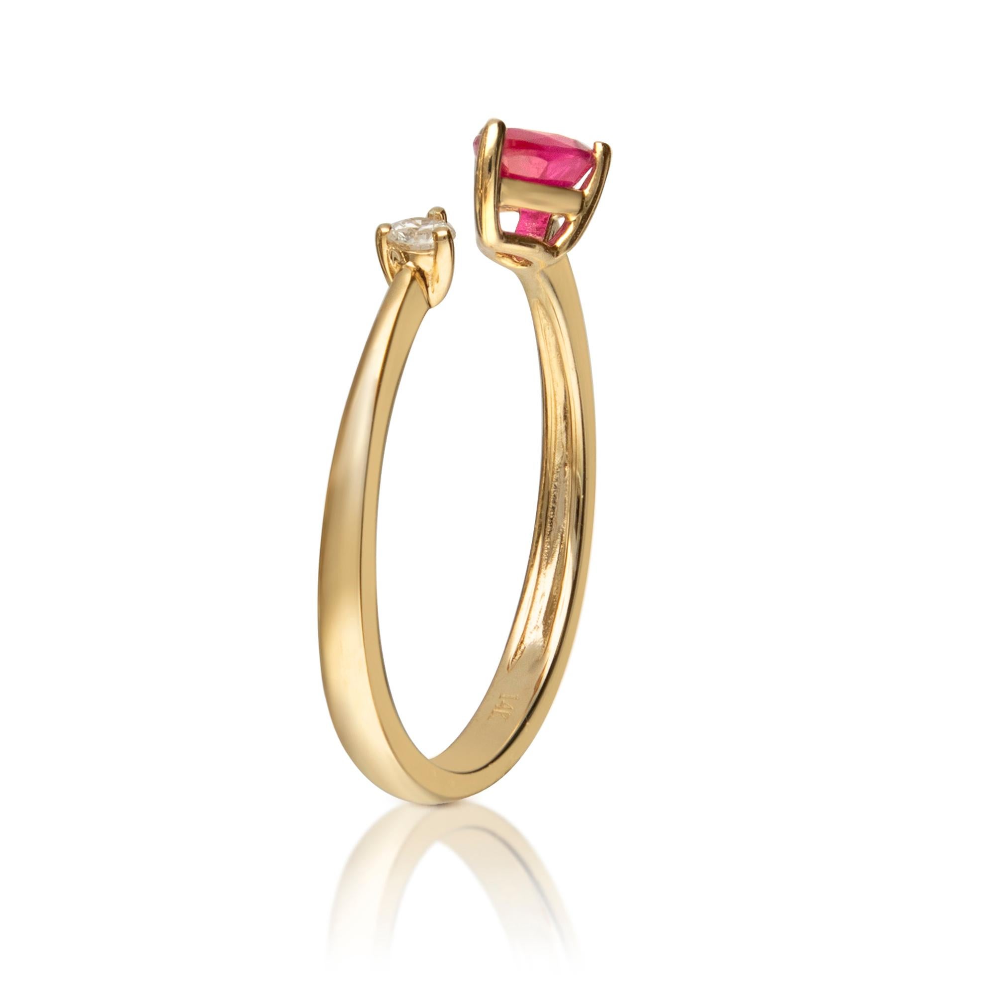Pear Cut 0.43 Carat Pear-Cut Ruby with Diamond Accents 14K Yellow Gold Ring For Sale