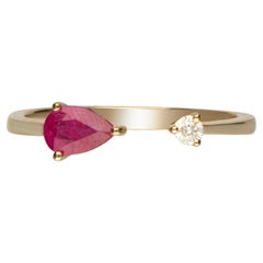 Vintage 0.43 Carat Pear-Cut Ruby with Diamond Accents 14K Yellow Gold Ring