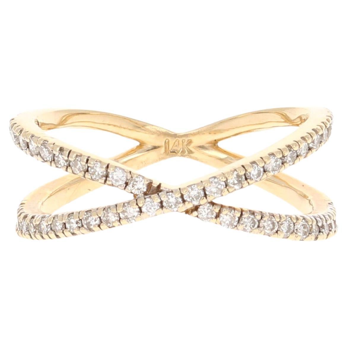 0.43 Carat Round Cut Diamond BandYellow Gold Ring For Sale
