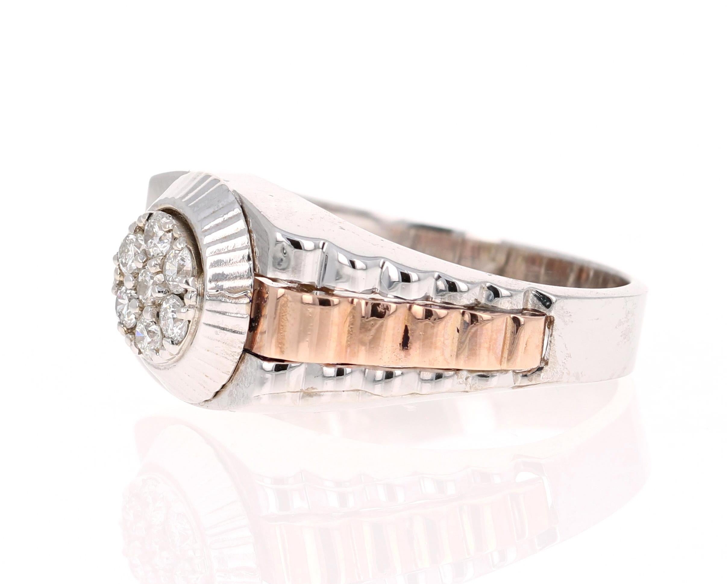 Contemporain Bague de mariage pour homme en or blanc 14 carats avec diamants taille ronde de 0,43 carat en vente