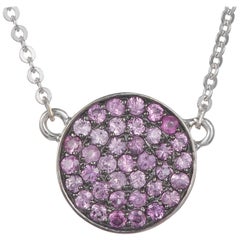 0.43 Carat Round Pink Sapphire Disc Pave Pendant 14 Karat Gold Black Rhodium