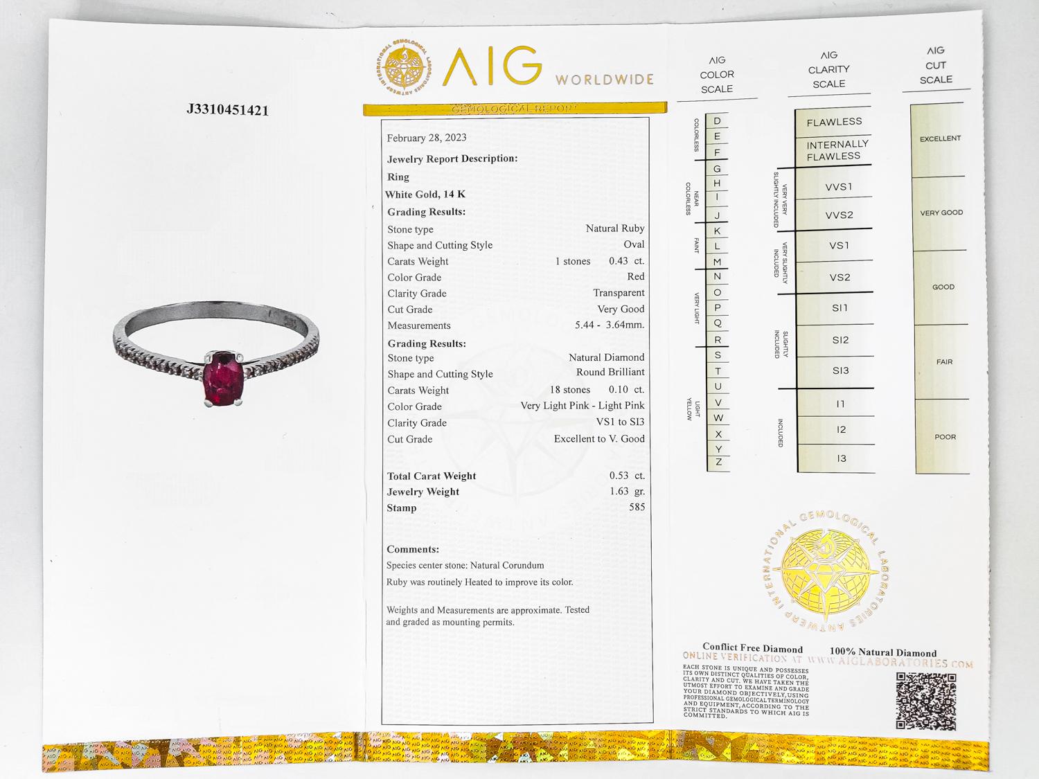 1$ OHNE RESERVIERUNG - 0,43ct Rubin und 0,10ct Pink Diamond 14k Weißgold 5