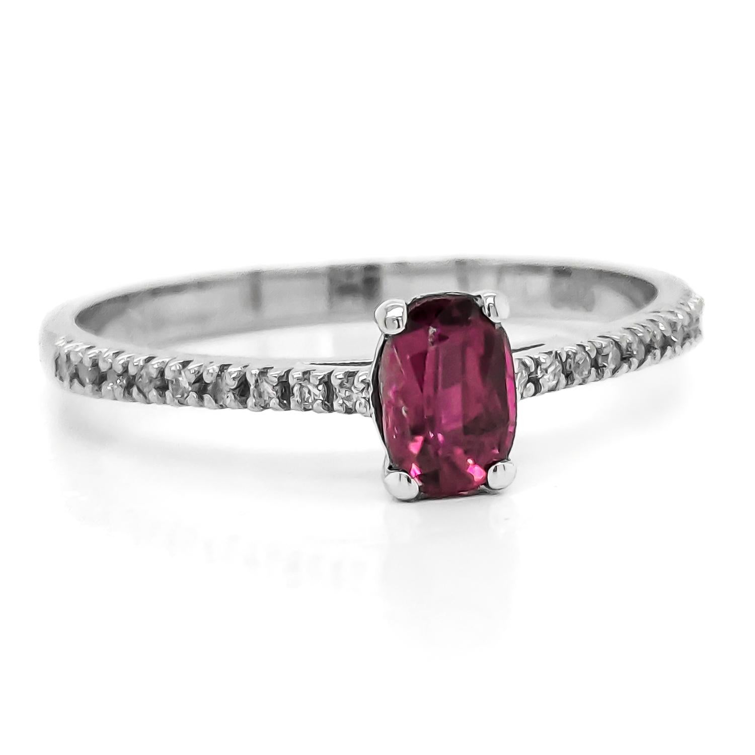 1$ OHNE RESERVIERUNG - 0,43ct Rubin und 0,10ct Pink Diamond 14k Weißgold (Ovalschliff)