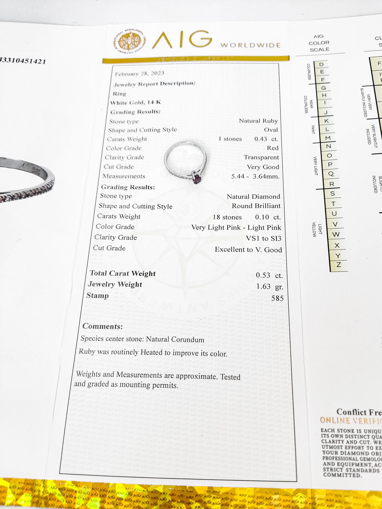 1$ OHNE RESERVIERUNG - 0,43ct Rubin und 0,10ct Pink Diamond 14k Weißgold 4