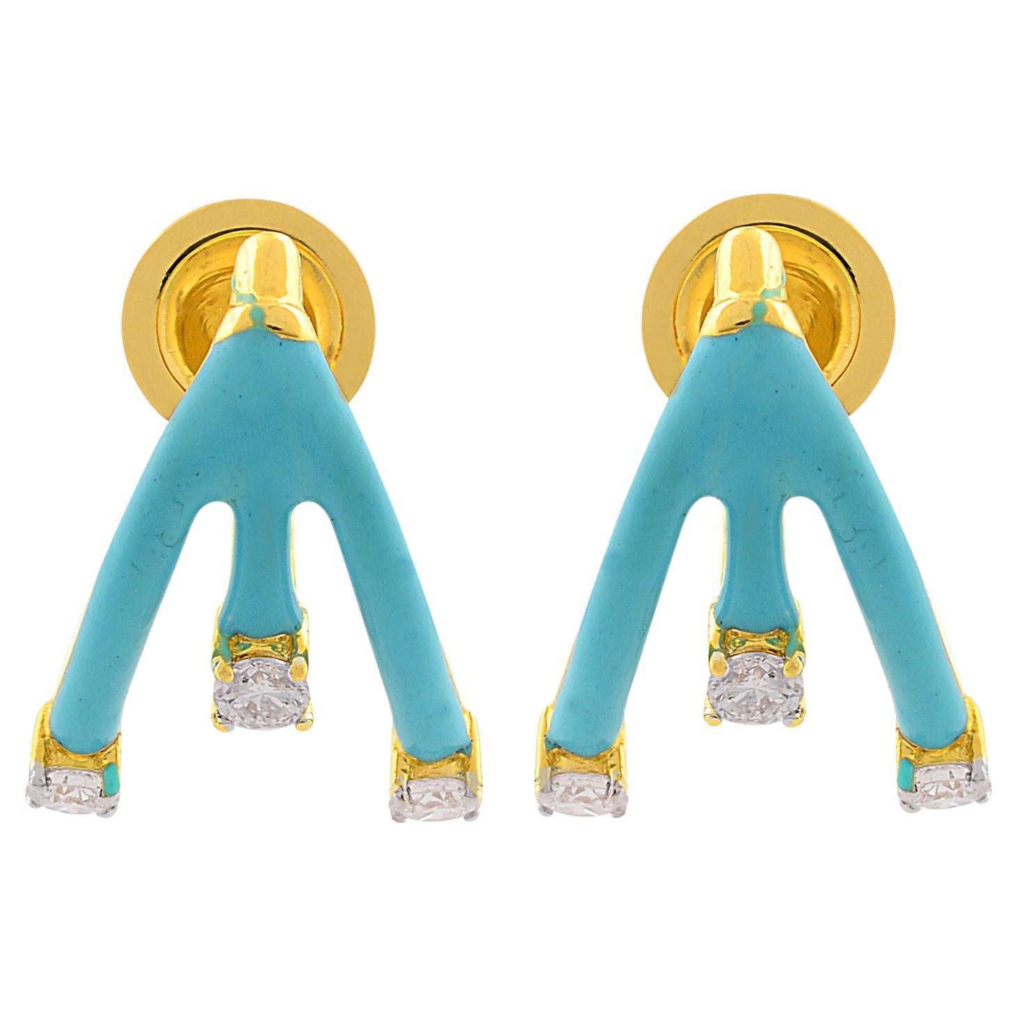Pendientes de esmalte en forma de flecha con diamantes SI/H de 0,43 quilates y oro amarillo de 18 quilates