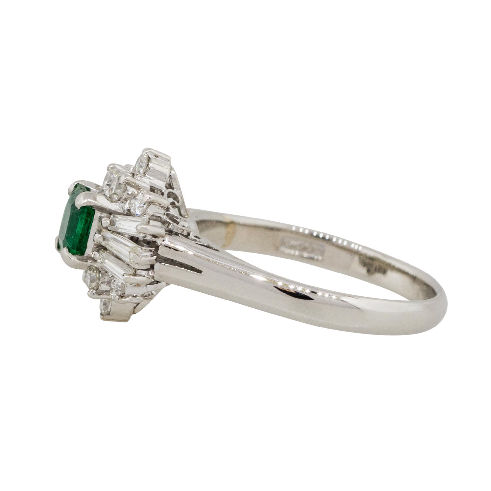 Emerald Cut 0.43 Carat Square Shape Emerald Diamond Cocktail Ring Platinum in Stock For Sale