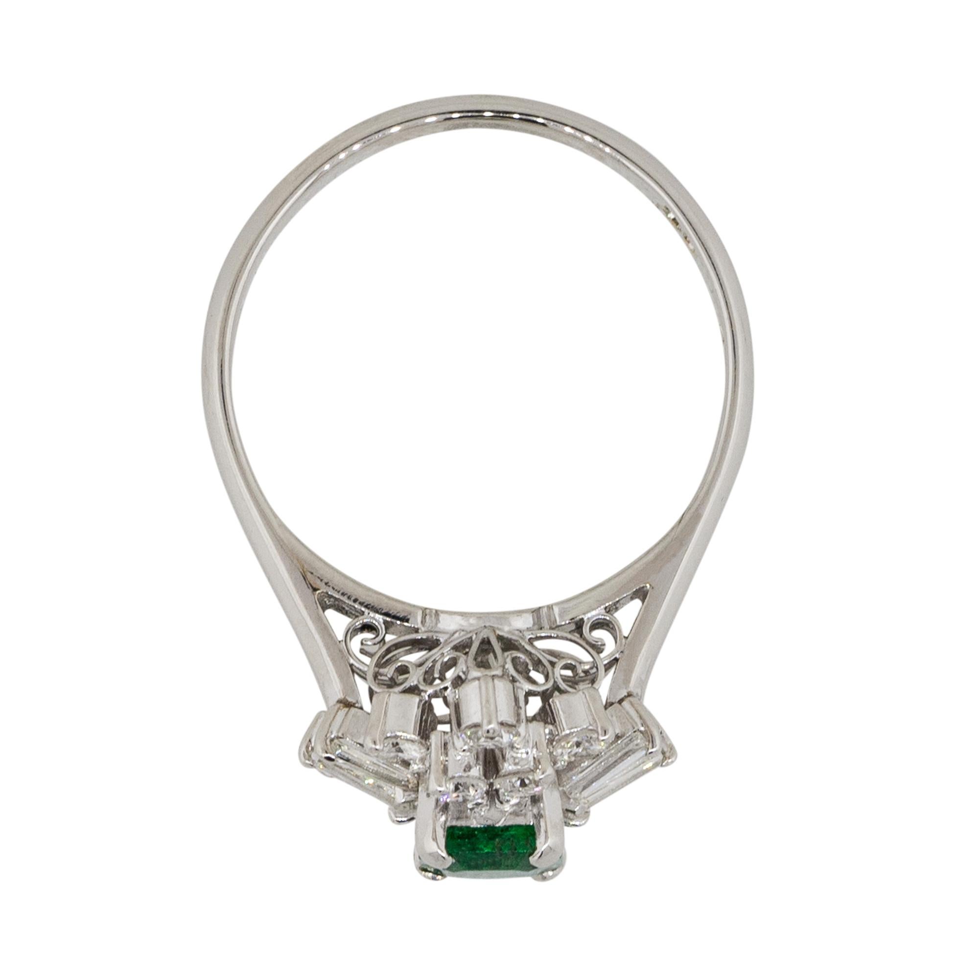 Women's 0.43 Carat Square Shape Emerald Diamond Cocktail Ring Platinum in Stock For Sale