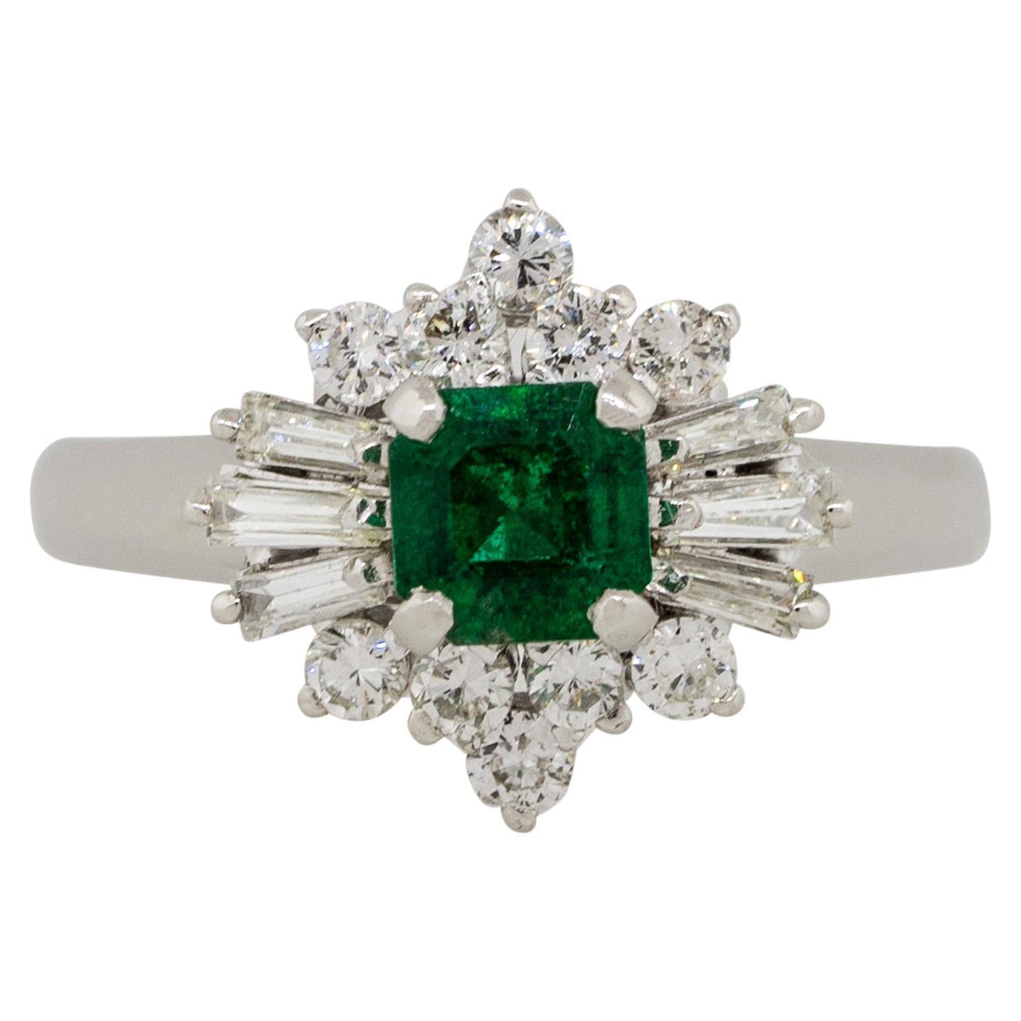 0.43 Carat Square Shape Emerald Diamond Cocktail Ring Platinum in Stock For Sale