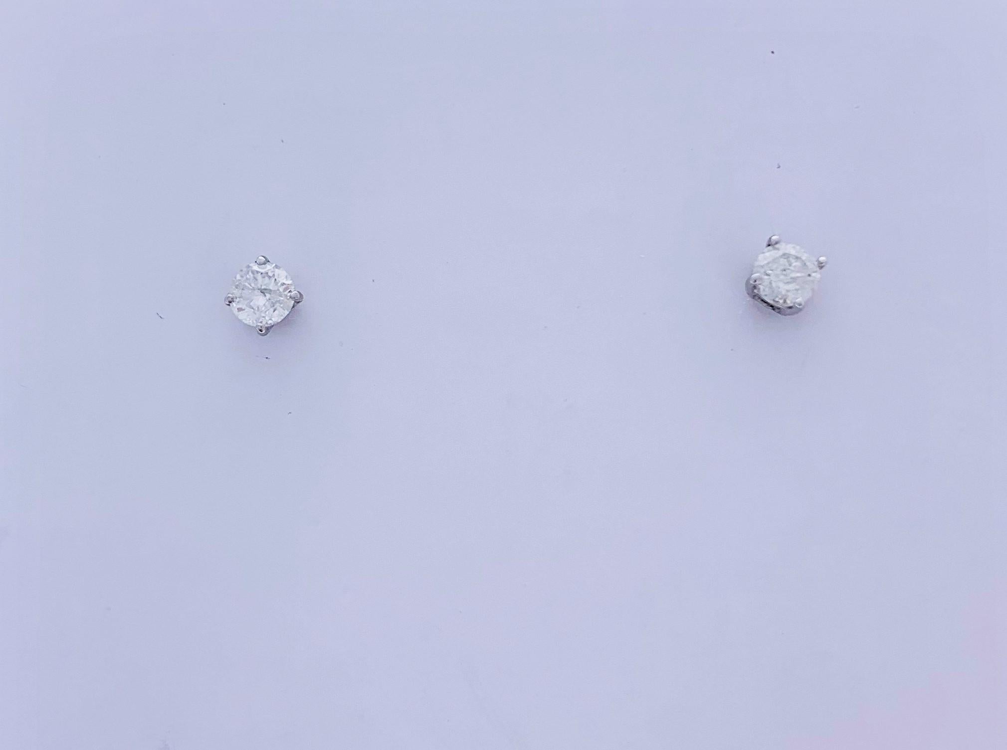 Contemporary 0.43 Carat Total Diamond Stud Earrings in 14 Karat White Gold