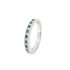 Roman Malakov 0.43 Carat Total Princess Cut Emerald & Diamond Wedding Band Ring