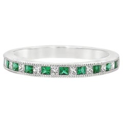 Roman Malakov 0.43 Carat Total Princess Cut Emerald & Diamond Wedding Band Ring