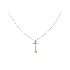 Roman Malakov 0.43 Carat Pear Shape Yellow Diamond Drop Necklace in White Gold