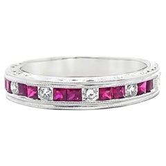 0.43 Carats Rubies and 0.14 Carats Diamond Ring in 18K White Gold