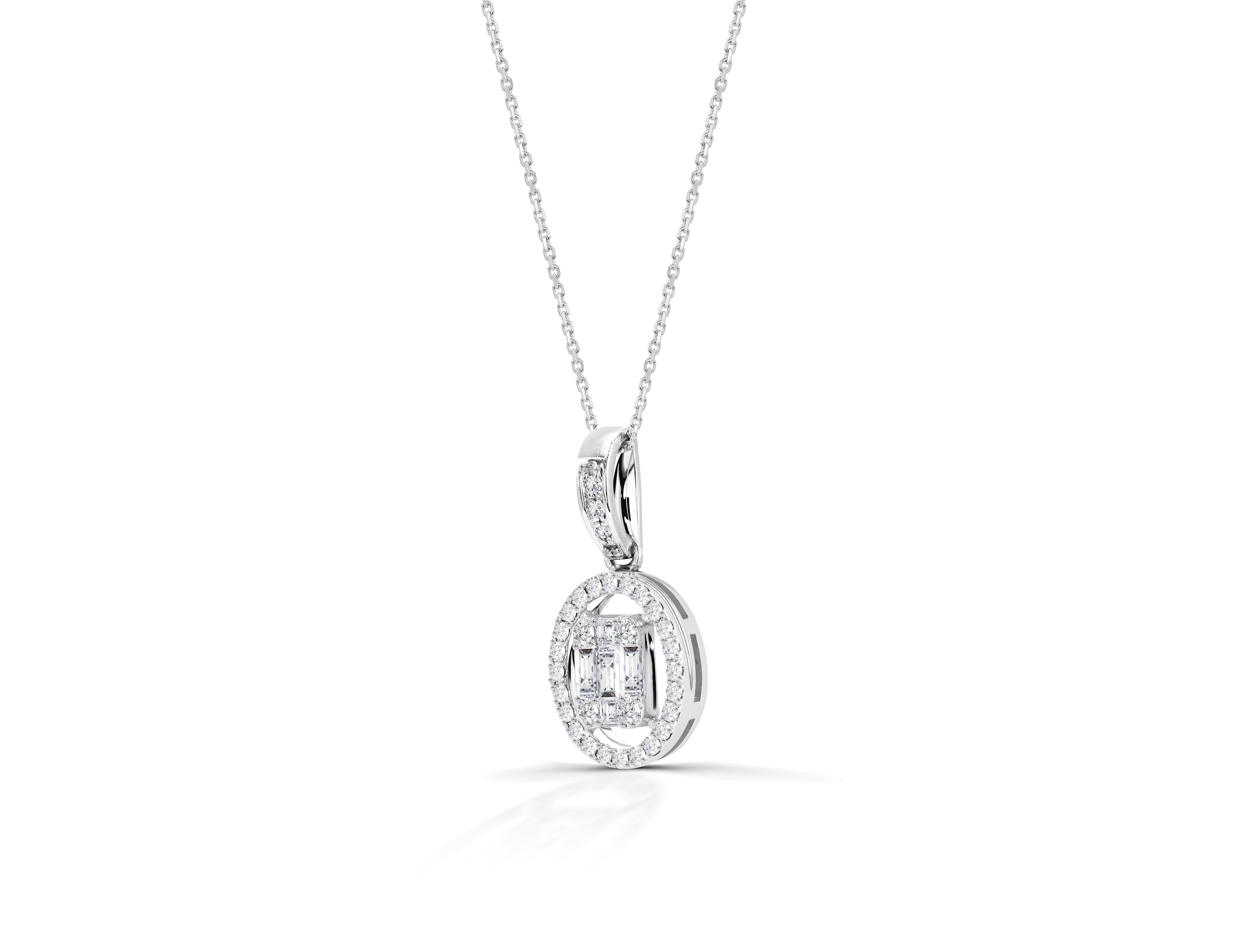 0.43 Ct Diamond Baguette and Round Pendant in 14K Gold In New Condition For Sale In Bangkok, TH