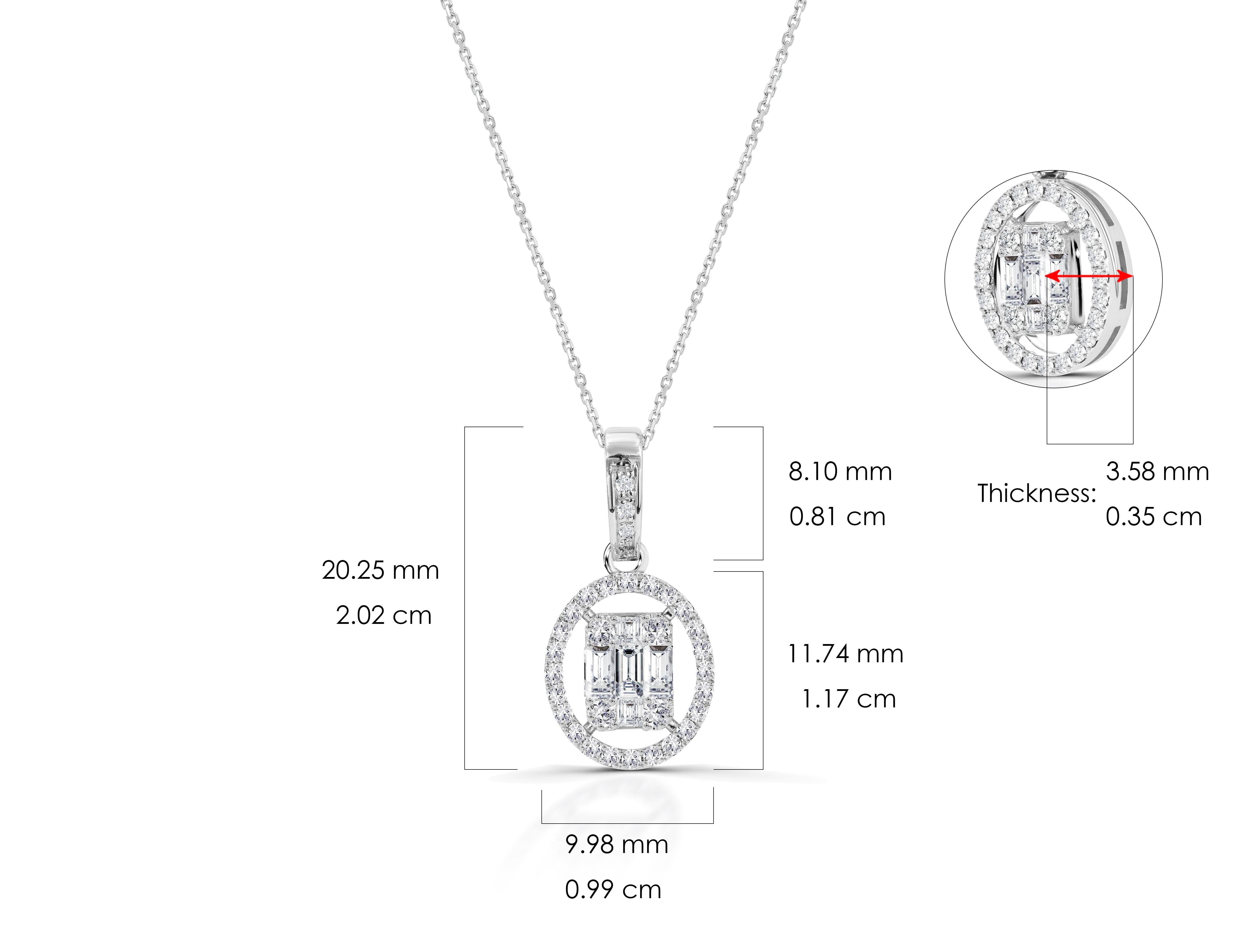 0.43 Ct Diamond Baguette and Round Pendant in 14K Gold For Sale 3